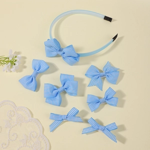 Ensemble de Pinces à Cheveux à Nœud Vichy Bleu pour Enfants Filles Ruban Polyester Style Académie Serre-tête