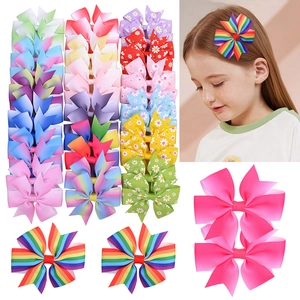Handmade Grosgrain Ribbon Bows Hair Clips Set Colorful Rainbow Floral Daisy Alligator Clips For Kids Toddler Girls Hair Accessories