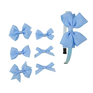 Ensemble de 6 accessoires cheveux enfant avec nœuds à carreaux bleus