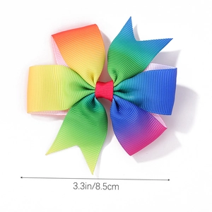 3.3 inch rainbow grosgrain ribbon hair bow clip with gradient colors for kids