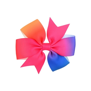 Rainbow gradient grosgrain ribbon bow hair clip for girls with colorful fish tail design