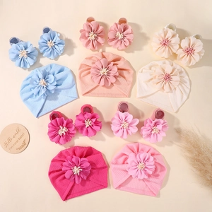 Baby Headband And Socks Set Floral Newborn Turban Hat With Matching Flower Socks For Infants Toddlers Soft Knit Headwear