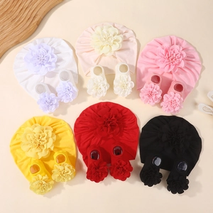 Juego de Gorro de Turbante y Calcetines para Bebé Con Flor 3D Grande Gorro Elástico Suave para Recién Nacidos Accesorios de Fotos