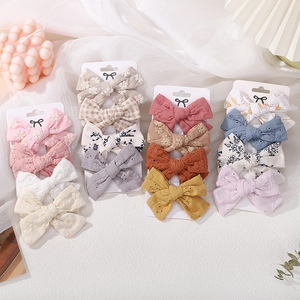 Kids Embroidered Bow Hair Clips Cotton Fabric Daisy Floral Pattern Metal Alligator Clips Sweet Style Toddler Girls Hair Accessories