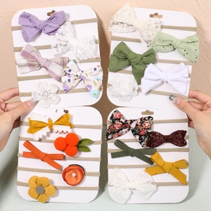 Baby nylon headband set with assorted handmade bows and floral fabric designs