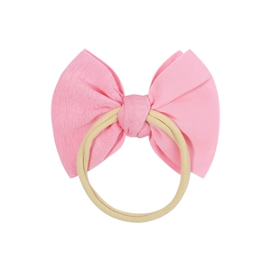 Diadema para bebé con lazo rosa de algodón lino y banda de nailon suave elástica