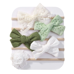 Baby headband set with lace bows and flowers on high-elastic nylon bands for infants