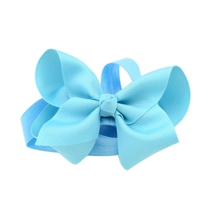 Handmade light blue grosgrain bow headband for babies with high elasticity strap