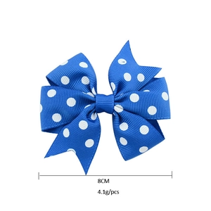 Handmade 8cm blue polka dot grosgrain ribbon bow hair clip for girls hair accessories