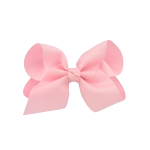 Classic pink grosgrain ribbon bow hair clip for children with smooth ribbed texture