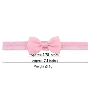 Pink ribbed grosgrain bow headband for babies with 2.78-inch bow and 7.1-inch total length