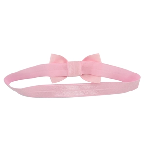 Soft pink ribbed ribbon bow headband for baby girls made with high elastic fabric