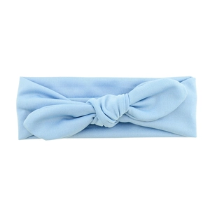 Bandeau bébé bleu clair avec oreilles de lapin en tricot côtelé élastique doux