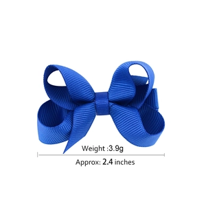Blue grosgrain ribbon bow hair clip for children, 2.4 inch size weighing 3.9g, white background
