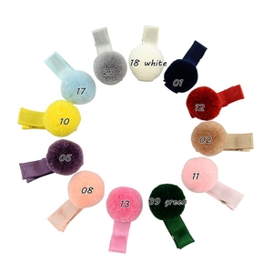 Set di 12 fermagli per capelli con pompon colorati per bambine con clip rivestite in gros-grain
