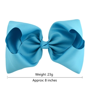 Sky blue 8-inch oversized hair bow clip made of ribbed ribbon for girls and women