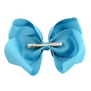 Sky blue 8-inch large grosgrain ribbon hair bow for kids with metal alligator clip