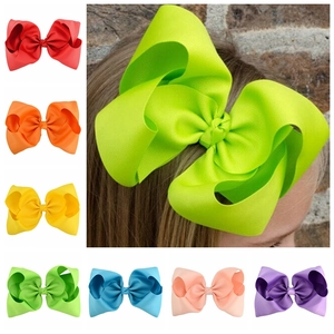 8 inch colorful grosgrain ribbon hair bow clips set for girls in 7 vibrant colors