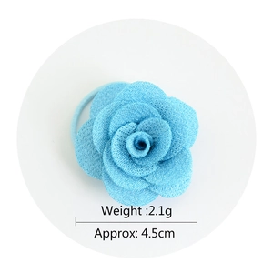 Chouchou fleur de rose 3D multicouche bleu clair pour filles avec élastique en tissu