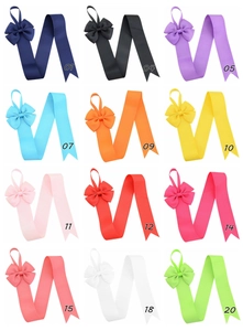 Collage of kids hair bow ribbons in 12 vibrant colors for organized hair accessory storage