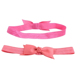 Set of two ribbed grosgrain bow headbands for baby girls in rose red and coral pink