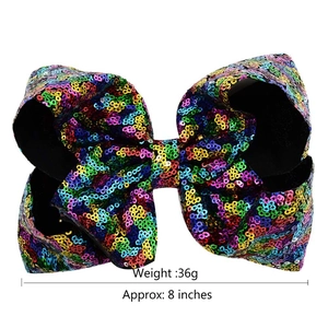 Sparkly 8 inch rainbow sequin hair bow clip for girls weighing 36g in colorful style