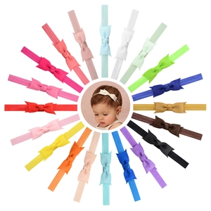 Set of 20 colorful ribbed grosgrain ribbon bow headbands for baby girls and infants