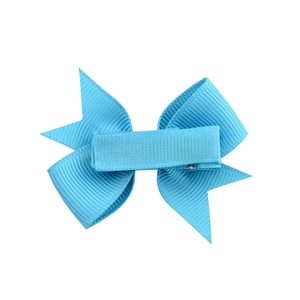 Barrette nœud papillon en ruban gros-grain bleu clair avec pince crocodile en métal