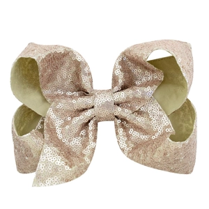 Rose gold 8 inch sequined hair bow clip with sparkling circular glitter for girls