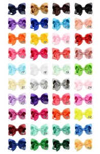 Collection of 40 colors grosgrain ribbon hair bows with clips for girls in a neat grid