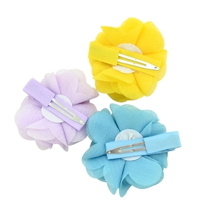 5cm chiffon fabric flower hair clips with pearls and metal alligator clips for DIY crafts