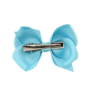 Light blue grosgrain ribbon bow hair clip with a silver metal alligator clip base