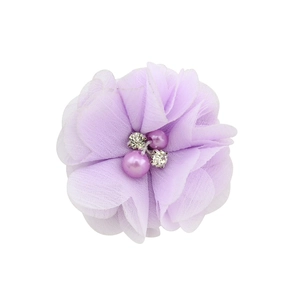 5cm purple chiffon handmade flower with pearls and rhinestones for DIY hair accessories