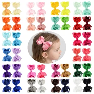 Handmade Boutique Grosgrain Ribbon Bow Alligator Hair Clips For Kids Girls Solid Color Double Layered Bowknot Duckbill Clips
