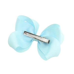 Fiocco per capelli in grosgrain azzurro con clip a coccodrillo in metallo per bimbi