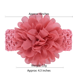 Pink chiffon flower headband for baby girls with elastic crochet band and mesh layers