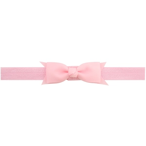 Pink ribbed grosgrain bow elastic headband for baby girls with high stretch band