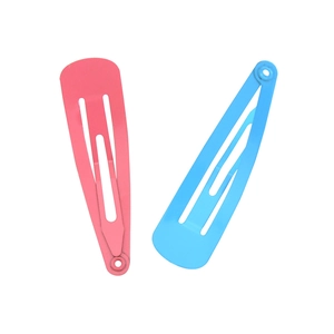 Pink and sky blue drip oil metal snap hair clips for kids in classic teardrop design