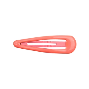 Detailed view of pink orange teardrop BB hair clip with smooth matte lacquer finish
