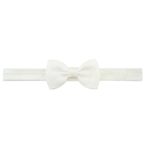 White ribbed grosgrain bow headband for babies with high-elastic soft stretch band