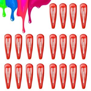 Detailed view of 20 pieces red teardrop snap hair clips with glossy lacquer finish