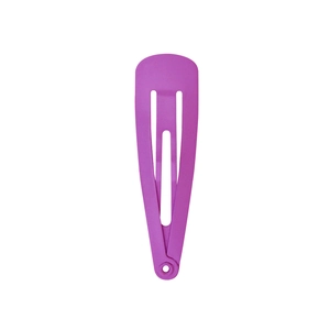 Detailed view of lilac purple 5cm metal teardrop snap hair clip with matte paint finish