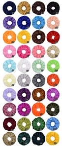 Detail view of 40 colors velvet scrunchies collection with numerical color codes