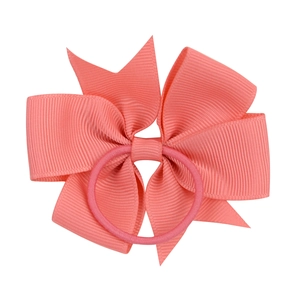 Pink grosgrain ribbon bow hair tie for girls with durable high elastic rubber band