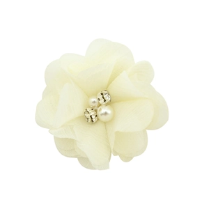 Elegant cream chiffon flower with central pearls and rhinestones for DIY hair accessories