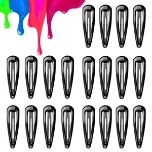 20pcs set of black teardrop metal snap hair clips with smooth polished finish for kids