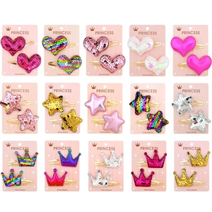 Glitter Sequin Star Heart Crown Hair Clips For Girls Gold Metal BB Clips Princess Party Hair Accessories