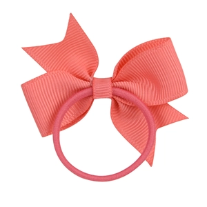 Solid pink grosgrain ribbon bow hair tie with elastic band for girls and toddlers