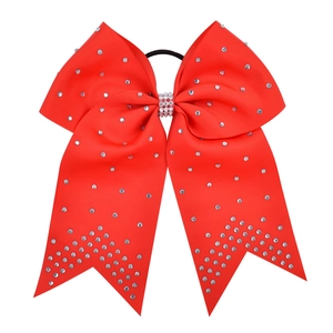 7 inch red grosgrain hair bow with sparkling silver rhinestones and elastic band for girls