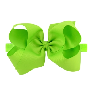 Bandeau à gros nœud vert fluo de 6 pouces en ruban gros-grain élastique pour filles